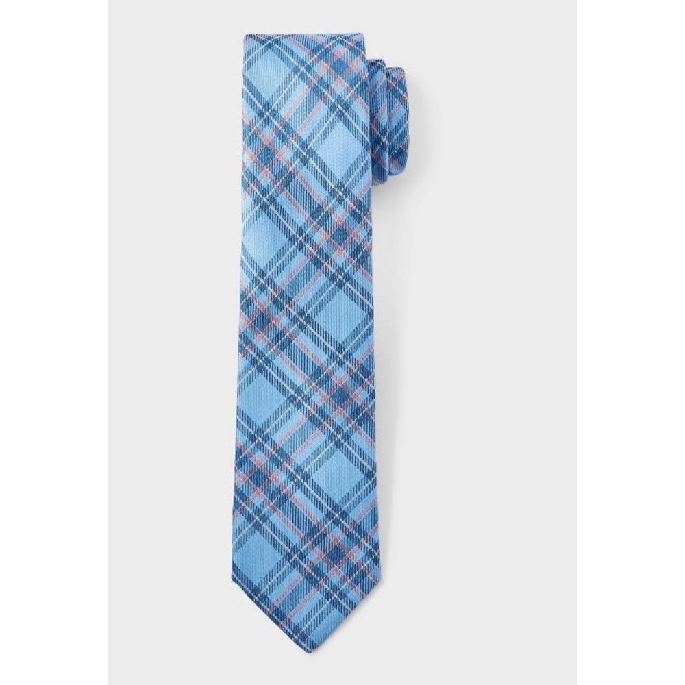 Goodfellow & Co Mens Blue Plaid Necktie Recycled Polyester 432 NWT